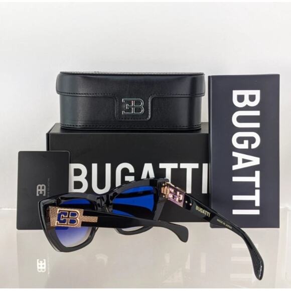 New! BUGATTI 48L-BK Elegant Cat Eye Luxury Black Sunglasses, Authentic